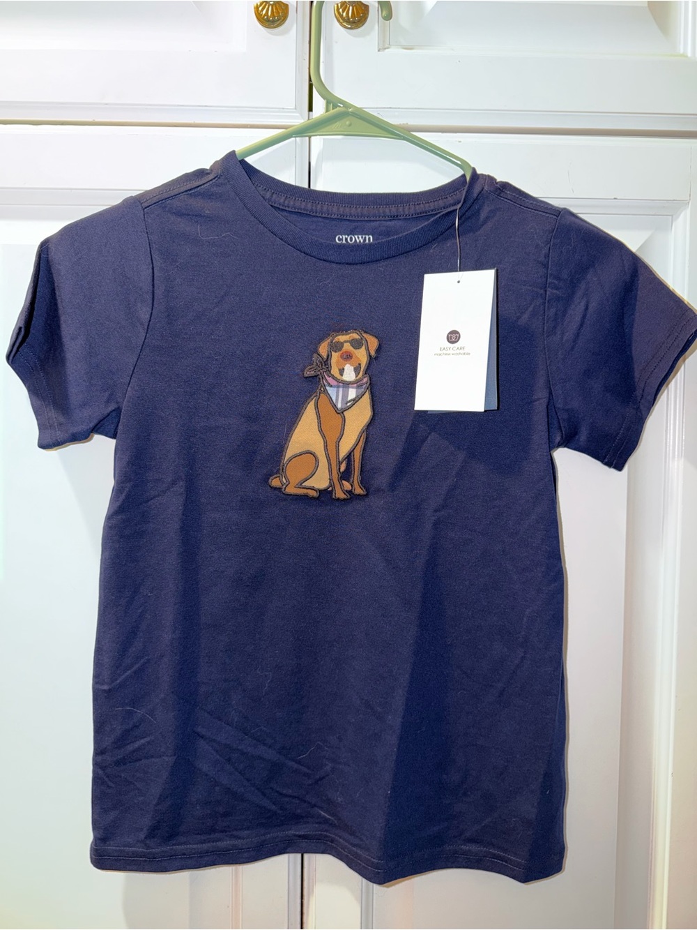 NWT Crown & Ivy Navy Tee with Brown Dog Patch Size 7